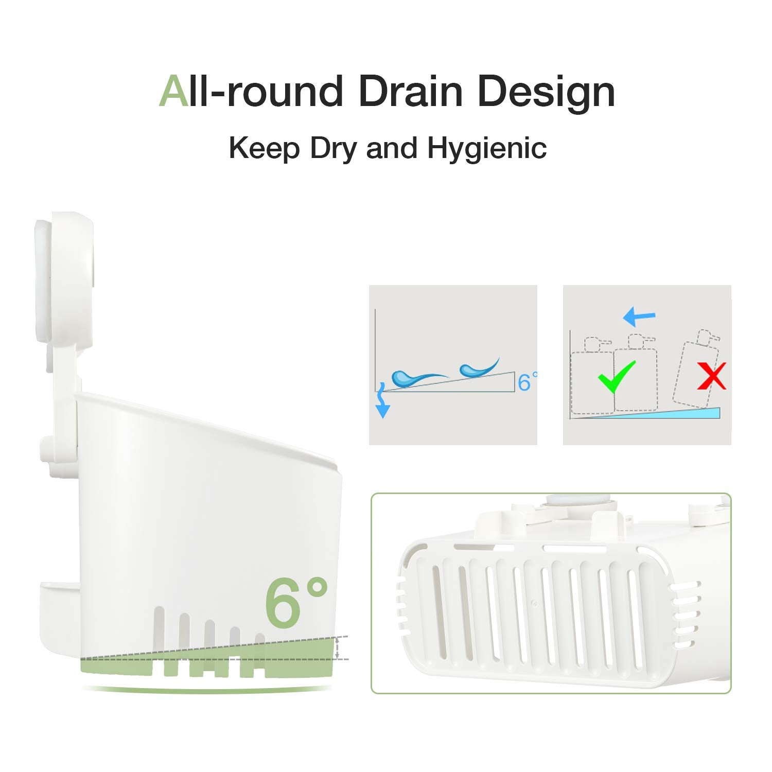 Luxear Shower Caddy Suction Cup No-Drilling Removable Shower Shelf Powerful Heavy Duty Hold Up To 22Lbs, Waterproof Storage Bask